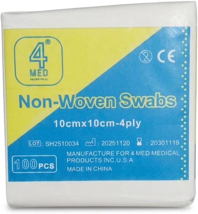 4 MED Non-Woven Gauze Swabs 10cm x 10cm: Top 1 Medical First Aid Dressing (100 Pack) - Image 3